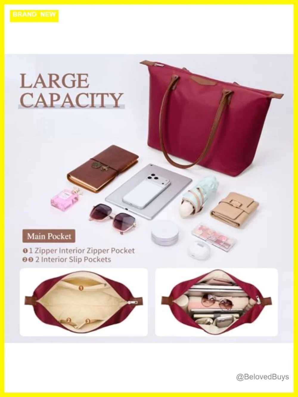 Large Capacity Nylon Tote Bag with Leather Handles, Hobo Shoulder Purse,